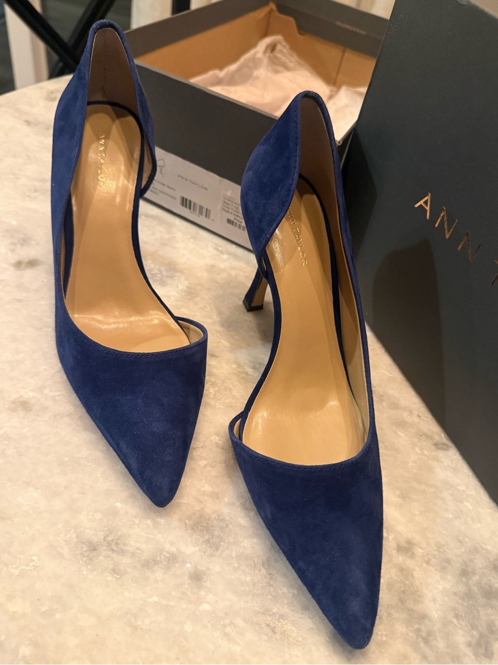 Ann Taylor Blue Suede Pointed-Toe D'Orsay Heels - Picture 2 of 7
